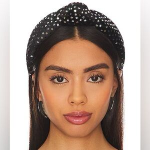 Lele Sadoughi Black Knot Headband with Gold Studs